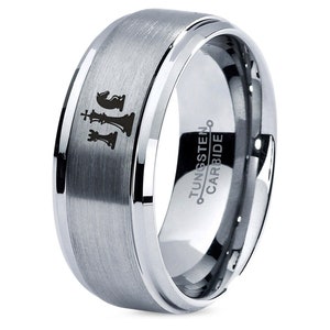 Chess King Rook Knight Ring, Silver Gray Wedding Band, Tungsten Rings For Men, Gifts For Dad, Engagement Ring, Gift For Grandmaster