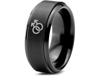 Symbol of Gay Ring Black Wedding Band Tungsten Christian Rings