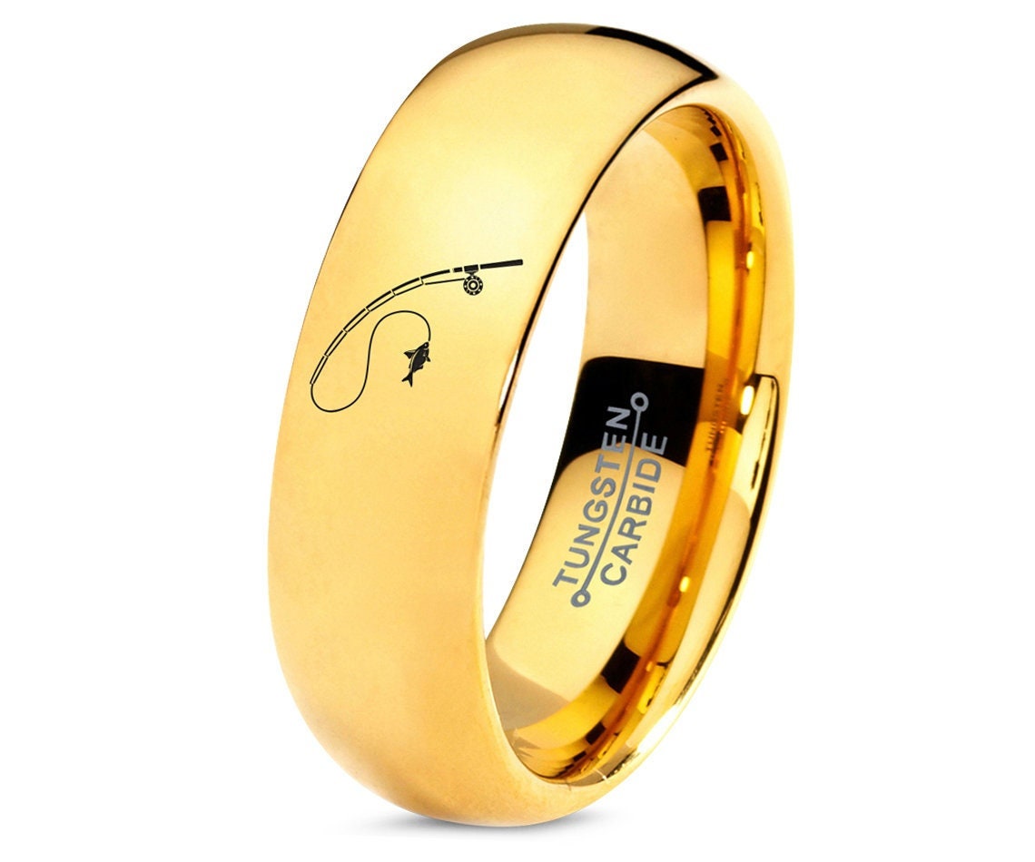 Fish Hunting Ring, Mnes Fishing Rod Ring, Wedding Band Women, Tungsten  Promise Ring, 18k Yellow Gold Ring, Engagement Ring, Free Shipping -   Norway
