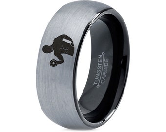 Dumbbell  Ring | Workout Bigger Arm Ring | Black Wedding Band | One and Only Tungsten Band | Gray Rings For Women | Cute Matching Rings