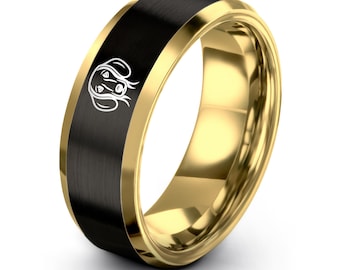 Dackel Ring - Geschenk für Hundemama - Schwarz Gold Wolfram - Frauen Ehering Set - Süße Trauringe für Frauen - Geschenke für Hochzeitspaar