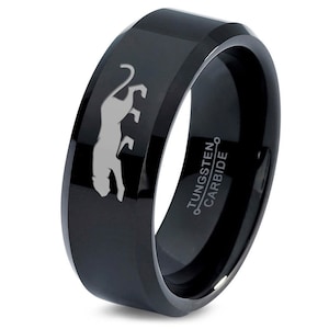 Black Panther Ring | Wild Cat Animal Ring | Bevel Wedding Band | Tungsten Rings His and Hers | Engagement Rings For Women | Dad Gifts