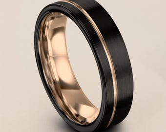 Anillo de boda para mujer, anillo de tungsteno negro, anillo de compromiso, anillo de promesa, anillo minimalista, anillos para mujer, anillo personalizado, regalo para él.