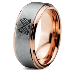 Hockey Stick Ring,Puck Ring,Sports Jewelry,Mens Wedding Band Gray,Rose Gold Ring,Tungsten Carbide Rings,Engagement Ring,Personalized Gifts