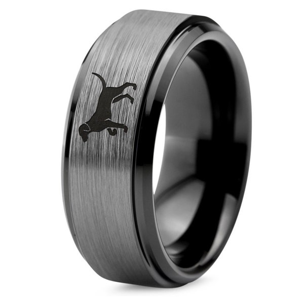 Pet Animal Dog Ring, Dog Walking Ring, Mens Wedding Ring Black, Silver Brushed Tungsten Ring, Commitment Rings For Couples, Engagement Ring