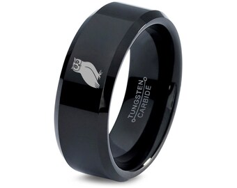 Bague En Argent Massif 925 Avec Hibou Et Pierre Noire - Taille 50/51 - Occasion