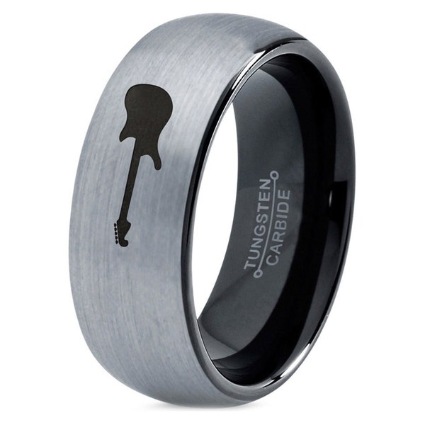 Bague riff musical, Bague guitare, Alliance, Bague en tungstène noir, Bague gravée au laser, Bague pour musicien, Cadeaux pour amis