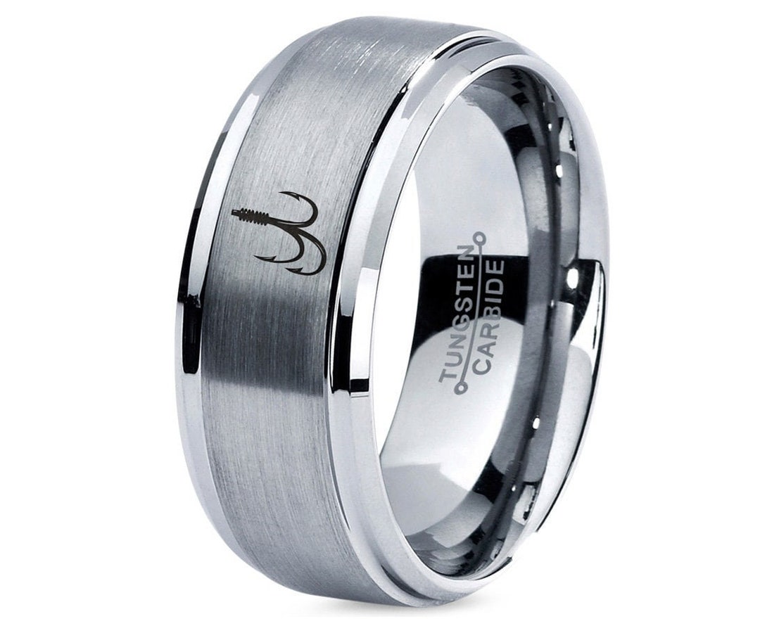 Fish Hook Ring Gift for Fisherman Tungsten Wedding Band Etsy