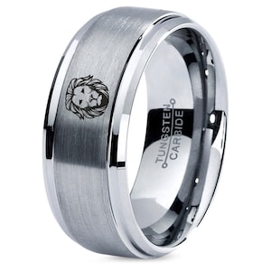 Lioness Leo Silver Wedding Bands para él - Anillos de tungsteno para hombres - Regalos de cumpleaños para él - Regalo de graduación para ella - Regalos para amigos