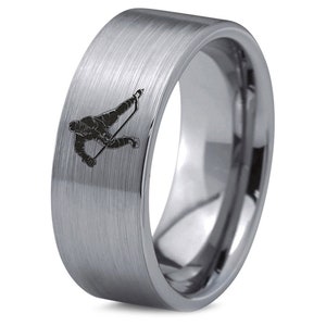 Ice Hockey Player Gifts, Flat Cut Wedding Band, Tungsten Rings For Men, Engraved Ring, Silver Gray Ring, Gifts For Dad, Gifts For Boyfriend