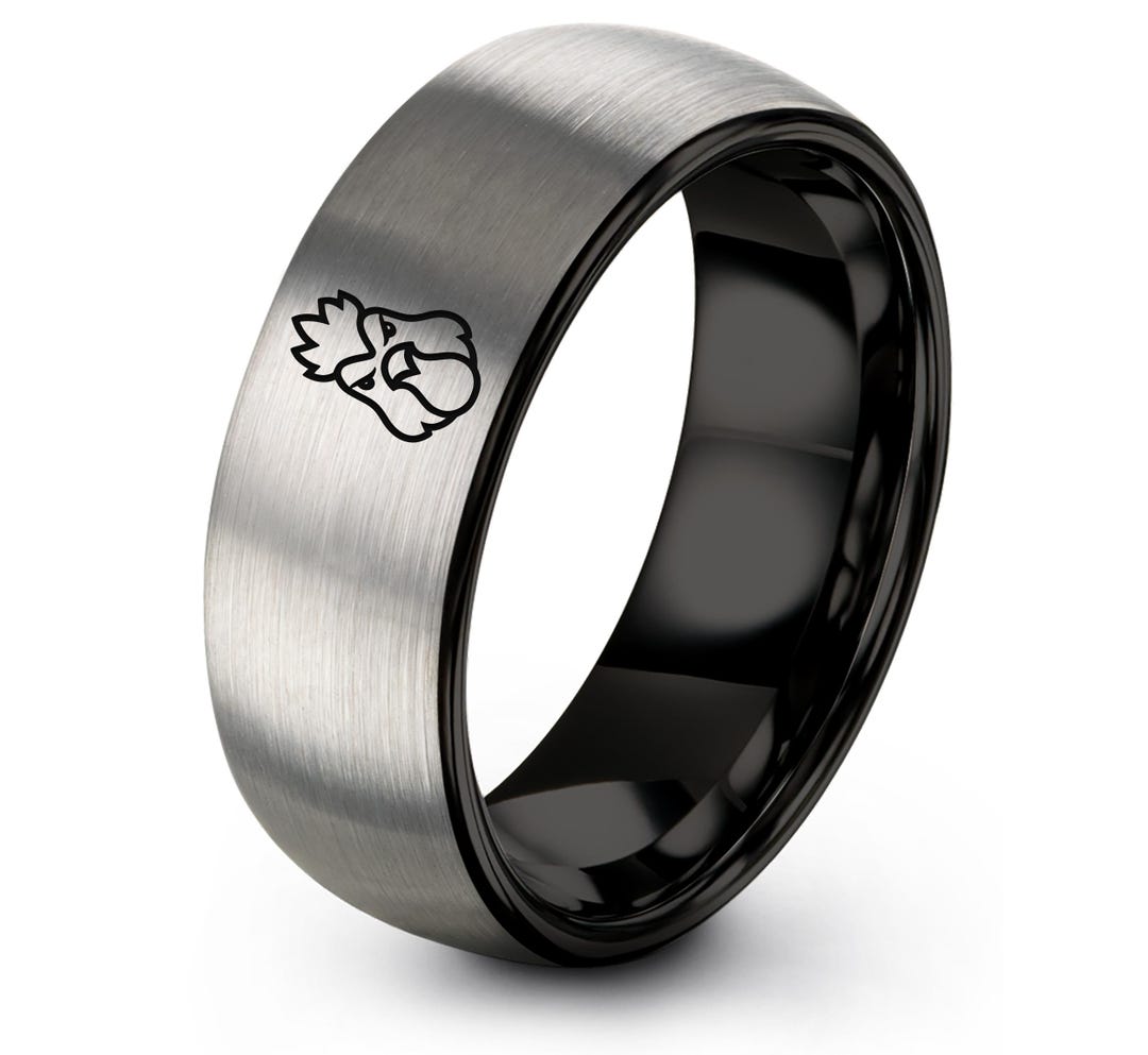 Chicken Ring, Gift for Chicken Fan, Grey Black Tungsten Rings for Men ...