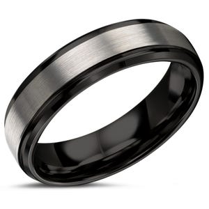 Alianza de boda de tungsteno, anillos de compromiso de boda, alianzas de boda únicas para hombres, anillo de letras de plata, anillos negros, alianza de boda para hombres de plata y negro, 1