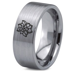 Birth Flower Ring, Gray Wedding Bands For Men, Tungsten Rings, Engagement Rings For Women, Gifts For Him, Personalized Gifts, Gifts For Mom