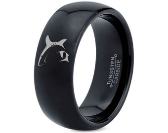 Mens Handmade Shark Ring | Gift Ideas For Men | Black Tungsten Engagement Ring | Couples Gifts For Him | Gift For Women | Boyfriend Gifts