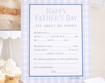 Blue Gingham 'All about My Dad' Father's Day (Printable Digital Download) 1040