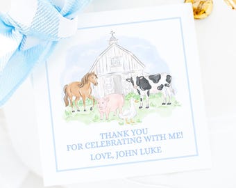 Farm Animals Birthday Party Favor Tag, Watercolor Preppy Grandmillennial Style (3.5x3.5 Digital Download) 3027