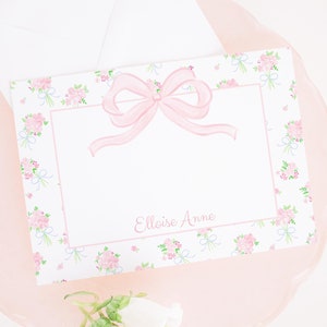 Biglietto di ringraziamento / Biglietto piatto 5x7 stampabile / Bouquet floreale ad acquerello e fiocchi / Floreale rosa e blu / Fiocco per compleanno o addio al nubilato 5012