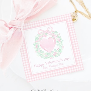 Etiqueta de San Valentín / Corona rosa con arco y corazón / 3.5x3.5 Descarga digital imprimible / Acuarela Bonita etiqueta de San Valentín / Etiqueta de regalo escolar 1021