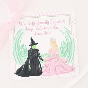 Valentijnstag | Boze heks en goede heks | Afdrukbare digitale download van 3,5 x 3,5 x | Defy Gravity aquarel valentijn tag | Schoolcadeau | 1021