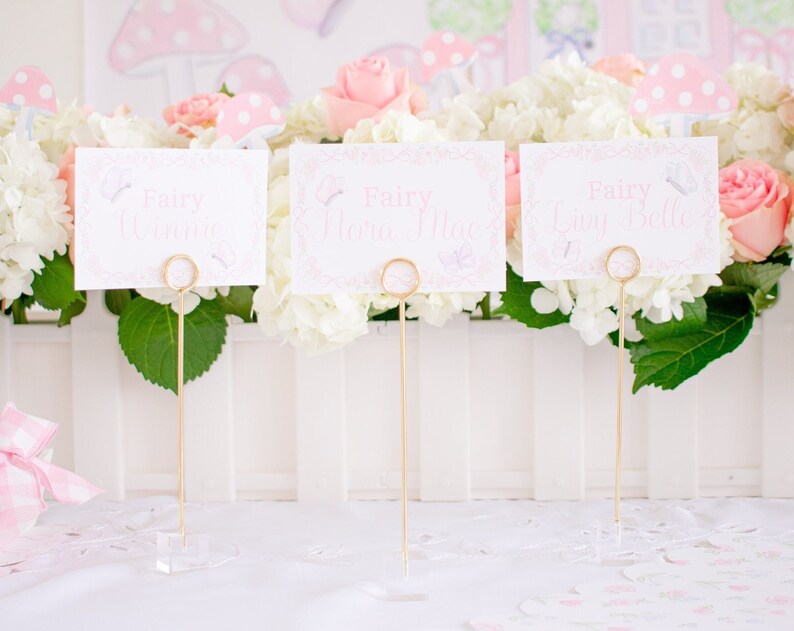 Fairy Butterfly Place Cards or Food Labels Printable Download Watercolor Fairy Party Pink Fairy Garden Fairy First Birthday