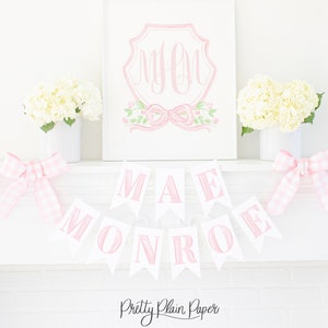 Pink Watercolor Name Banner | Printable PDF | Baby Name Banner | Watercolor Pink Letter Banner | Baby Name Announcement | 5000 10001 10002