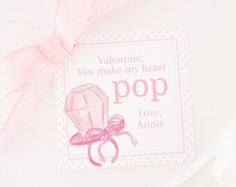 Watercolor Pink Ring Pop Valentine Tag | 3.5 x 3.5 Printable | You are a Gem | I&#39;m a Sucker | Pink Lollipop | School Treat Tag  1021
