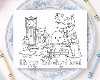 Nursery Rhyme Birthday Theme Coloring Page (8.5x11 Printable Digital Download) 1030