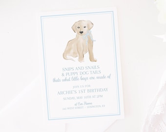 Puppy First Birthday Invitation : Snips and Snails Birthday Theme for Little Boy (5x7 Printable Digital Download) 1027