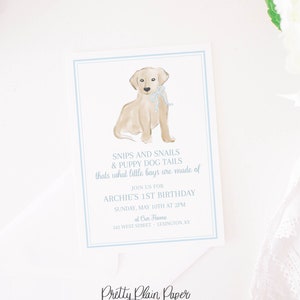 Simple Watercolor Puppy First Birthday Invitation | 1027 | Watercolor Puppy Birthday Invitation | Puppy Party for Boy | Puppy 1st Birthday