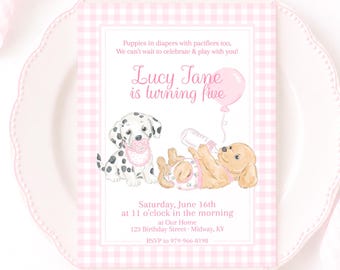 Baby Puppy Dog Stuffies Birthday Invitation (5x7 Printable Digital Download) 5060