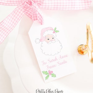 Etiqueta rosa de Papai Noel | 2x3,5 para impressão | Etiqueta de Natal em aquarela | Etiqueta de Papai Noel | Da etiqueta do Papai Noel | Tag de presente em rosa para meninas | Azevinho | 2001