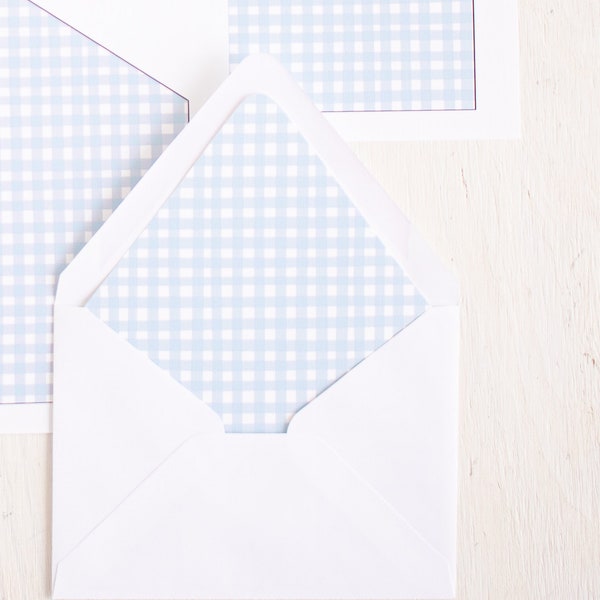 Blue Gingham Invitation Envelope Liner | Printable Download |  Watercolor Printable Blue Gingham A7 Envelope Liner Download | 1027