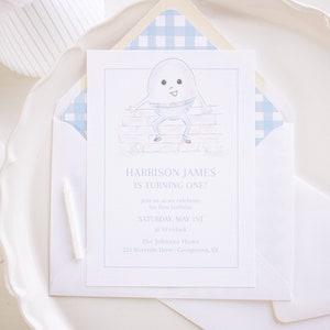 Watercolor Humpty Dumpty Invitation | Printable Invitation 1030 | Humpty Dumpty Birthday Invitation | Nursery Rhyme First Birthday