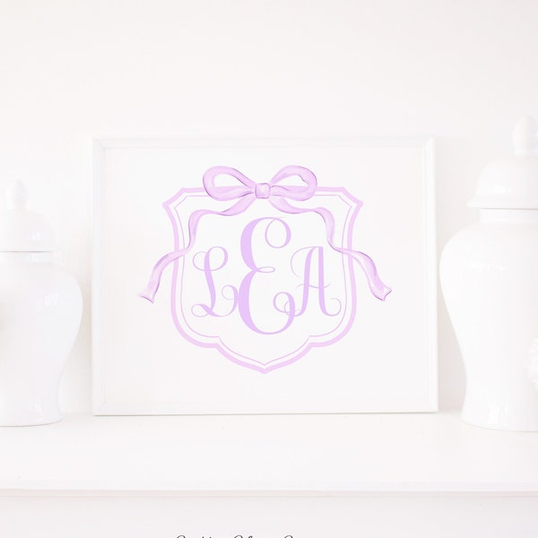 Watercolor Monogram Crest Artwork | 8x10 or 16x20 Printable | Lavender Purple | Baby Name or Initials | Girl Nursery Art | 8000 8001