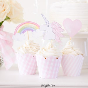 Watercolor Unicorns & Rainbows Cupcake Toppers | Pretty Rainbow and Unicorn Birthday Party | Cupcake Toppers Printable Download 1042