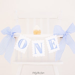Blue Watercolor &#39;ONE&#39; Scallop Edge High Chair Banner | Printable Download | Watercolor ONE High Chair Banner | First Birthday | 2000