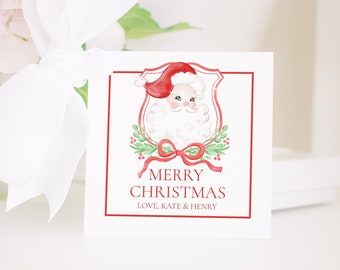 Red Santa Crest Watercolor Christmas Gift Tag or Treat Tag | Watercolor Printable | Label Favor Tag Download | Class Christmas Tag 2001