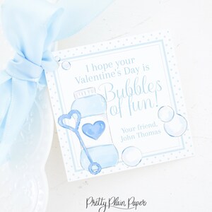 Etiqueta de San Valentín / Burbujas Azules / Descarga Digital Imprimible 3.5x3.5 / Etiqueta de San Valentín de acuarela / Tarro de Burbujas y Varita de Corazón / Regalo Escolar / 1021