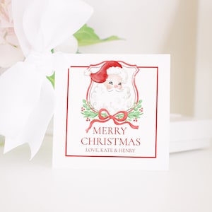 Red Santa Crest Watercolor Christmas Gift Tag or Treat Tag | Watercolor Printable | Label Favor Tag Download | Class Christmas Tag 2001