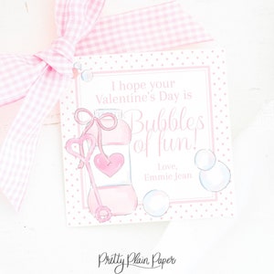 Valentine Tag | Pink Bubbles | 3.5x3.5 Printable Digital Download | Watercolor Valentine Tag | Bubble Jar & Heart Wand | School Gift | 1021