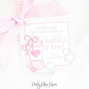 Étiquette de la Saint-Valentin | Bulles roses | 3.5x3.5 Téléchargement numérique imprimable | Étiquette de Saint-Valentin aquarelle | Pot à bulles et baguette cardiaque | Cadeau scolaire | 1021