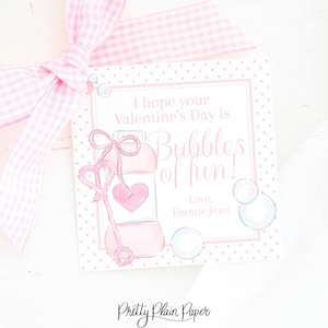 Valentine Tag | Pink Bubbles | 3.5x3.5 Printable Digital Download | Watercolor Valentine Tag | Bubble Jar & Heart Wand | School Gift | 1021