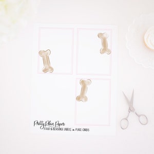 Étiquettes ou marque-places pour aliments en os de couleur rose pour chiot | 8,5 x 11 pouces imprimable | Fête d'anniversaire de chiot rose | Preppy | 1027