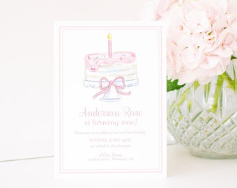 Watercolor Cake Birthday Invitation | Have Your Cake Birthday Invitation | Cake Theme First Birthday | Pink 1st Birthday | One Candle | 1059