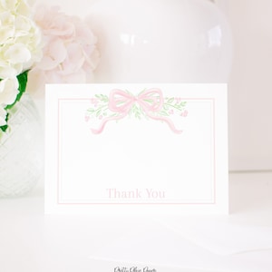 Thank You Note Card Printable | 5x7 | Nurses, Doctor, Hospital | Baby Shower | Watercolor Pink Floral with Bow | Newborn Baby | 10001