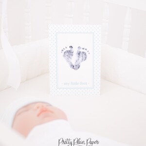 Carta dell'impronta del bambino dell'ospedale in acquerello stampabile / 5x7 / Foto dell'annuncio del bambino / Benvenuto neonato / Impronta del piede / Statistiche / 20004