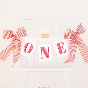 Red Watercolor &#39;ONE&#39; Scallop Edge High Chair Banner | Printable Download | Watercolor ONE High Chair Banner | First Birthday | 9000 9003