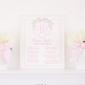 Watercolor Pink Crest 'My First Year' Sign | 16x20 | Pink Monogram Crest with Bow | Watercolor Crest 1st Birthday | First Birthday  | 1054