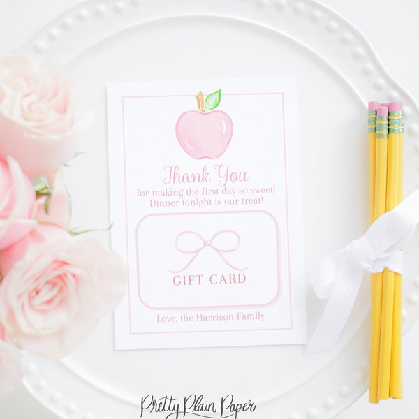 Dinner or Dessert for the Teacher | 5x7 Printable | Pink First Day of School Gift Card Holder for Teacher | Back to School Gift  1055 105521