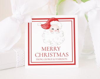 Red Santa Watercolor Christmas Gift Tag or Treat Tag | Watercolor Printable | Label Favor Tag Download | Class Classroom Christmas Tag 2001